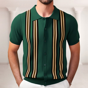 striped 绿色条纹polo衫 business shirt亚马逊男夏季 polo Green