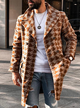 Fashion men's wear大衣秋冬高级感欧美中长款西装领男式毛呢大衣