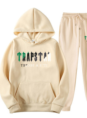 出口TRAPSTAR字母印花情侣运动服抓绒两件套宽松休闲连帽卫衣套装
