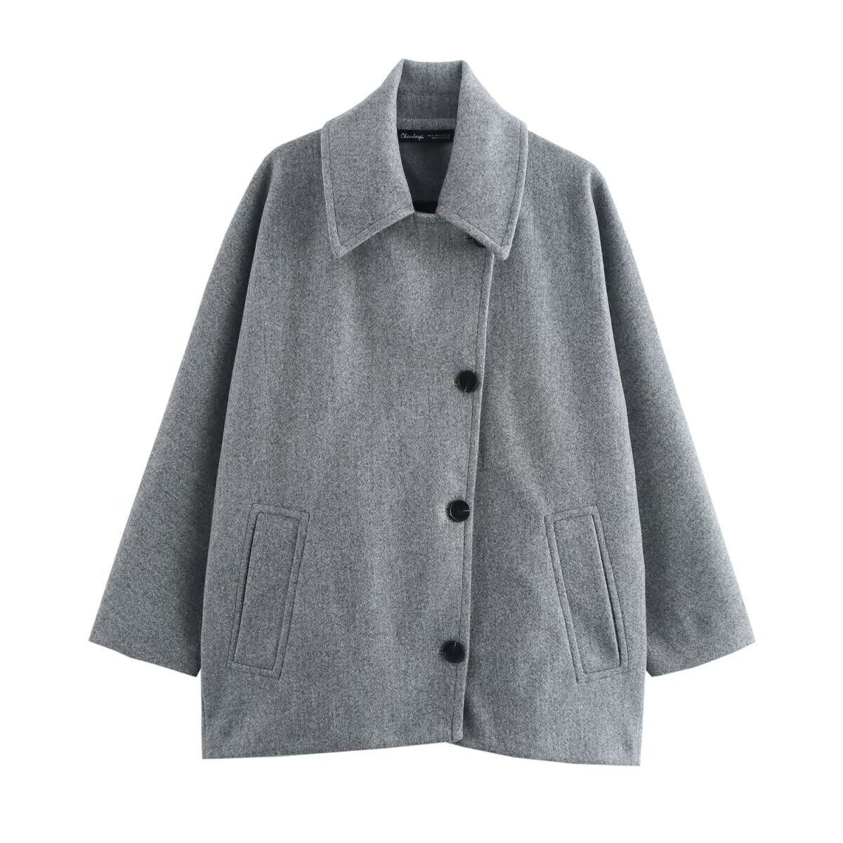 Autumn coat procurement爆款新设计单排扣宽松长袖秋衣毛呢外套
