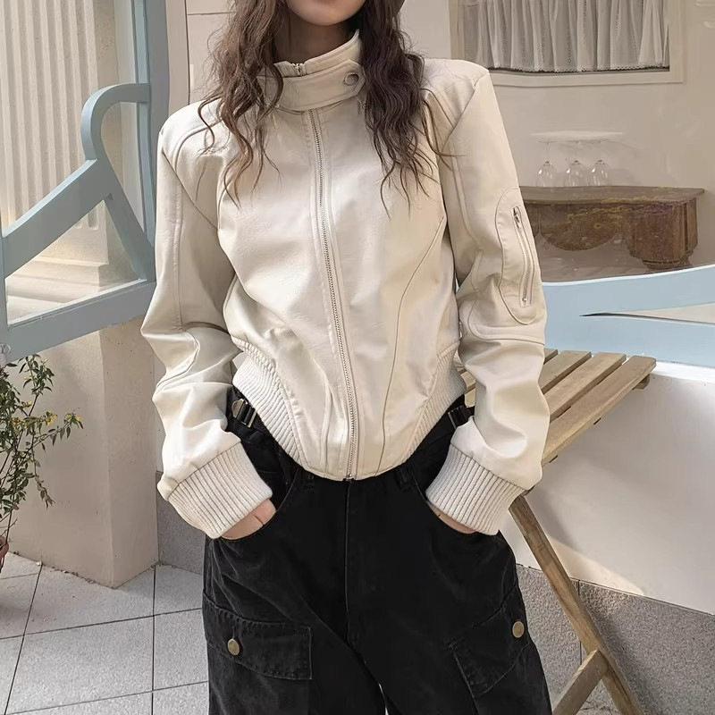 美式复古短皮衣女1115