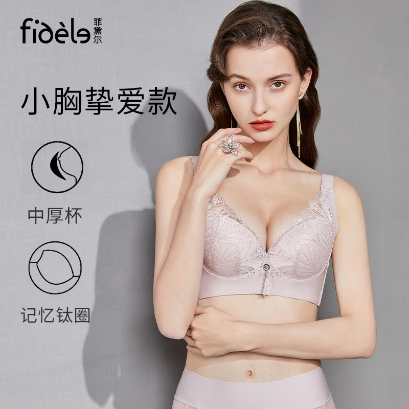 菲黛尔似水流年内衣女小胸显大聚拢上托收副乳防下垂蕾丝文胸罩