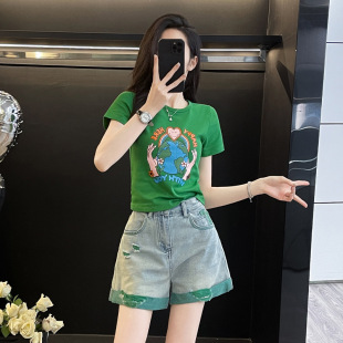 新款 女装 青春休闲减龄显瘦短裤 时尚 T恤多巴胺套装 夏季 短袖 潮 韩版