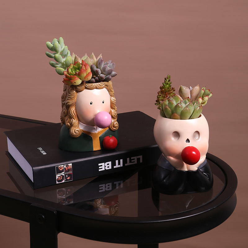 人物头像多肉植物花盆可爱卡通肉肉植物花盆个性艺术人像花器