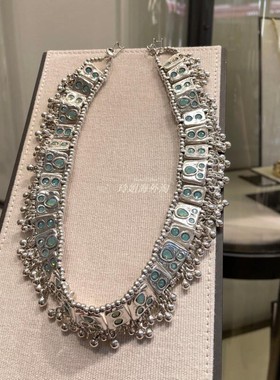 西班牙小众潮牌UNOde50 夸张绿水晶手工大项链复古镀银轻奢朋克
