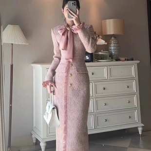 1939高级感超好看小香风连衣裙女气质新款 长裙 设计感小众秋冬法式