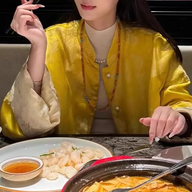 2024秋季新中式女装唐装中国风小衫高级感超好看盘扣上衣黄色外套