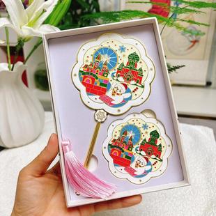 手柄化妆镜冰箱贴伴手礼新品 哈尔滨节庆礼品文化创意用品礼盒套装