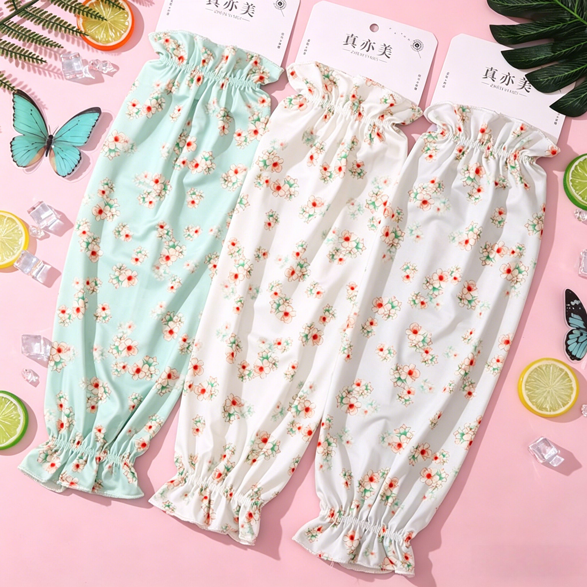 冰丝花边透气防晒袖套女夏季宽松大码骑行护手臂袖子高弹防紫外线