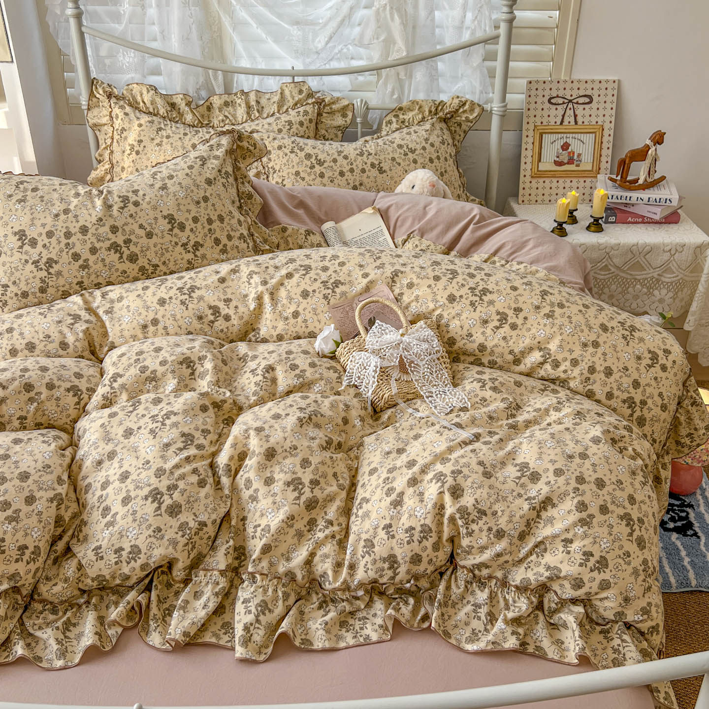 小碎花韩版花边被套四件套非全棉纯棉公主风水洗棉床单被罩三件套