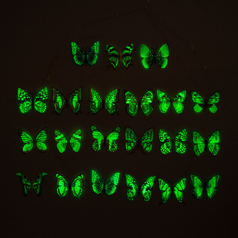 8CM夜光3D立体蝴蝶美化装饰荧光儿童房墙贴仿真蝴蝶配胶别针磁铁