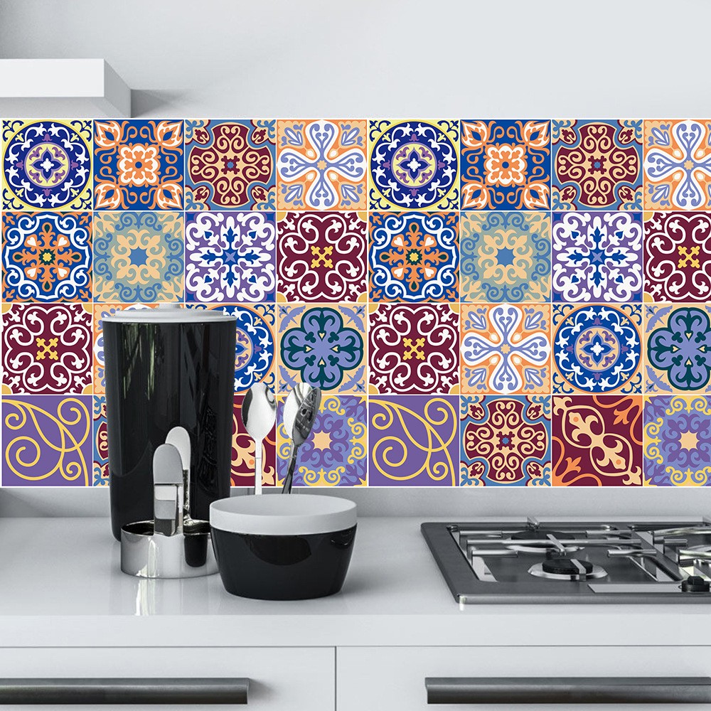 彩色仿瓷砖贴地板楼梯柜子墙面厨房浴室客厅卧室装饰画防水墙贴纸图片