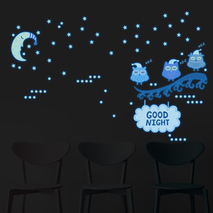卡通小鸟夜光贴纸装饰冰箱柜子儿童房间发光贴画墙贴荧光美化遮丑