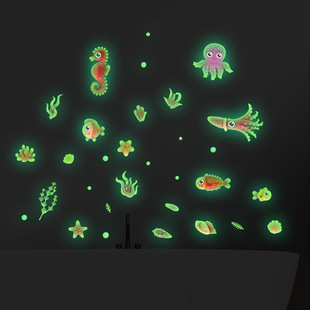 创意夜光海洋系列鱿鱼墙贴装饰房间卧室贴画平板冰箱马桶开关贴纸