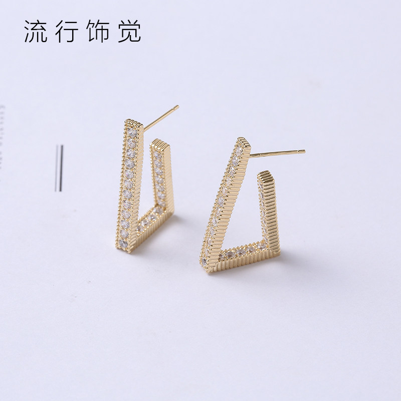 流行饰觉 S925银针锆石镶嵌线形几何耳环日韩时尚简约气质耳饰女