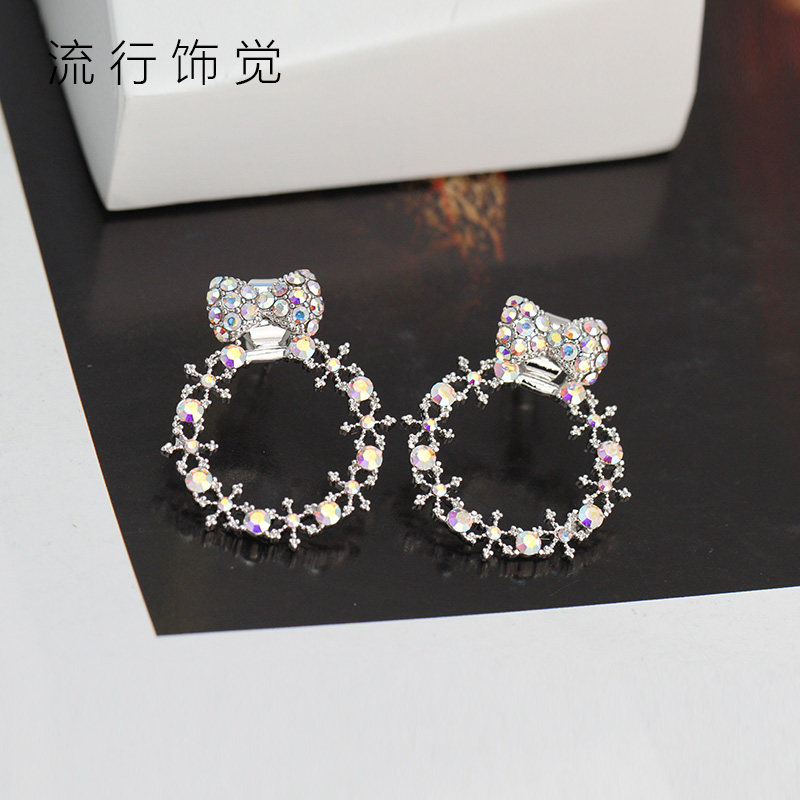 流行饰觉 S925银针镶钻蝴蝶结花环后挂式耳环日韩时尚甜美耳饰女