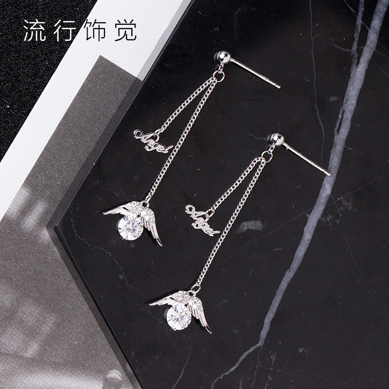 流行饰觉 S925银针天使翅膀英文字母长款耳环日韩时尚精致耳饰女