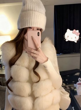 乖乖小囡 拼接仿狐狸皮草马甲女秋冬气质宽松高级感保暖外套