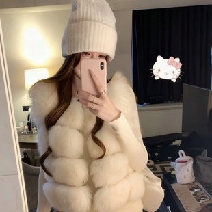 乖乖小囡 拼接仿狐狸皮草马甲女秋冬气质宽松高级感保暖外套