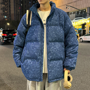 保暖棉服外套 港风休闲扎染灯芯绒立领棉衣男棉袄大码 新款 Top冬季