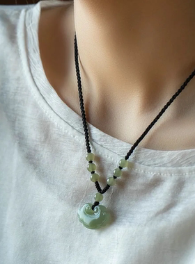 和田平安锁项链中式如意锁骨链吊坠手编项链绳黑绳锁骨链情侣礼物