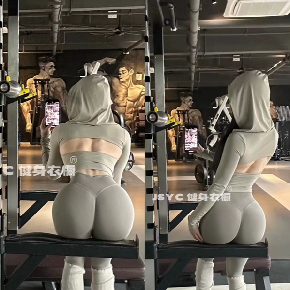 废土风长袖带胸垫】露背大U背瑜伽服女短款运动上衣显瘦紧身长袖