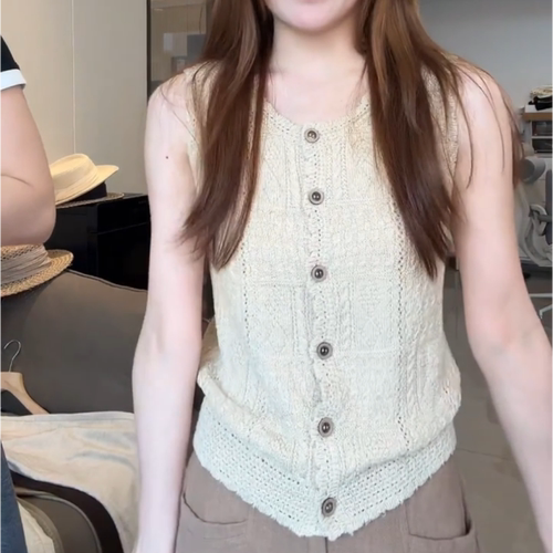 【清晏柔杏】2026夏季新款时尚百搭重工设计感针织背心外穿女上衣