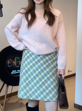 慵懒百搭韩系新款休闲毛衣两件套上衣女+时尚百搭半身裙两件套装