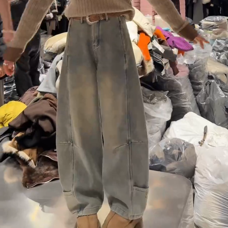 秋冬新款显瘦百搭时尚阔腿裤子加绒复古水洗做旧牛仔裤女烟管裤子,女装/女士精品,牛仔裤,淘宝优惠券,粉丝福利购,淘宝优惠卷