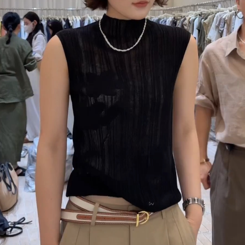 黑色半高领针织背心女2026新款外穿修身显瘦百搭无袖内搭打底上衣