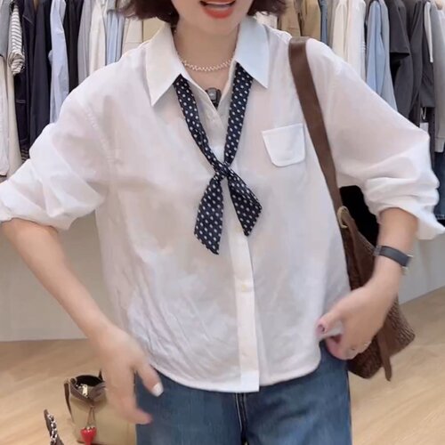 韩系翻盖口袋尖领衬衫女2025秋季新款显瘦高级感通勤穿搭长袖衬衣