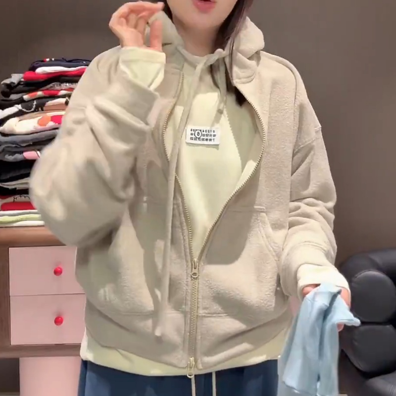 拉链款连帽卫衣女2025秋冬季新款百搭显瘦设计感加绒气质外套上衣