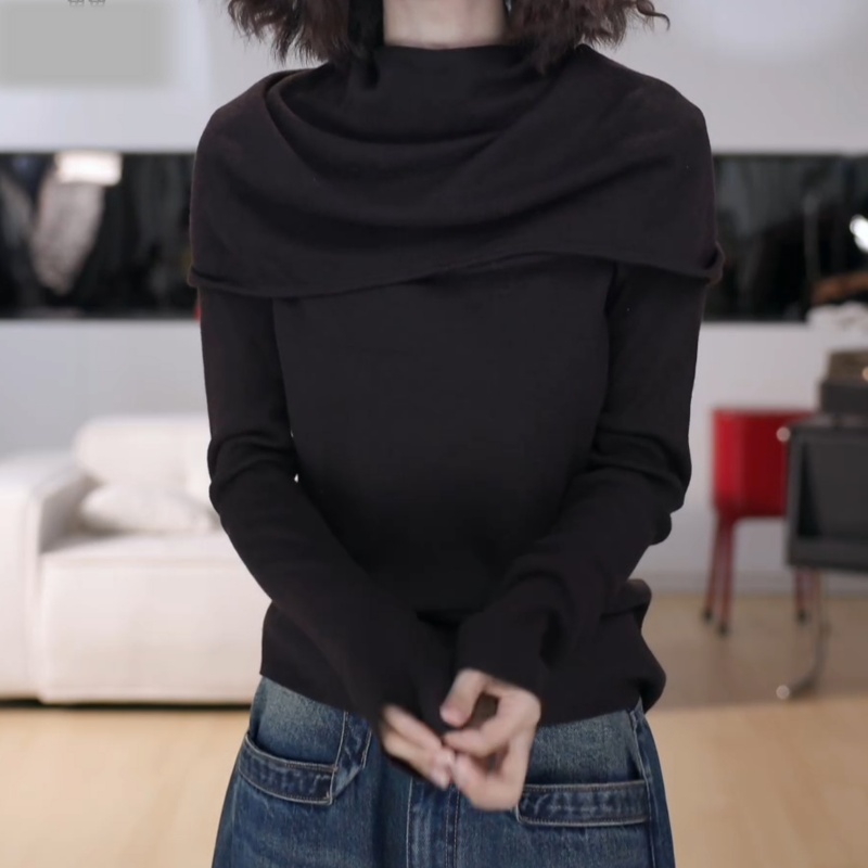 修身帽衫薄款上衣女2025早秋季新款针织通勤风显瘦连帽内搭打底衫