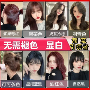 纯女植物染发剂膏2025黑茶色天然亚麻蓝黑红茶冷棕色遮白发自然黑