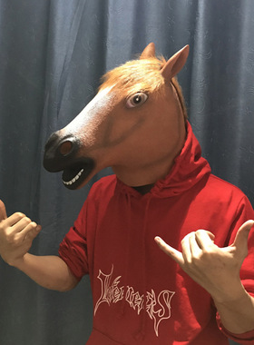 马头面具棕马白马黑马斑马玉麒麟独角兽动物面具乳胶头套送礼礼物
