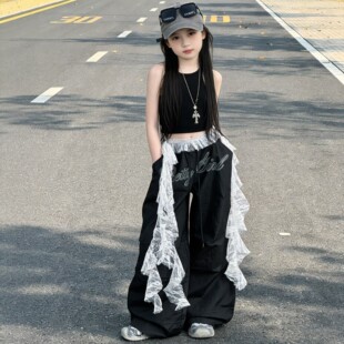 短袖 裤 T恤套装 爵士风嘻哈街舞服工装 儿童背心高腰露脐装 女童夏季