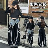 女孩秋季 2026新款 美式 潮酷辣妹风卫衣工装 两件套 女童春装 裤 套装