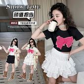 蝴蝶结短袖 短裙夏季 2025新款 女童超酷拽姐套装 儿童韩版 潮酷穿搭潮
