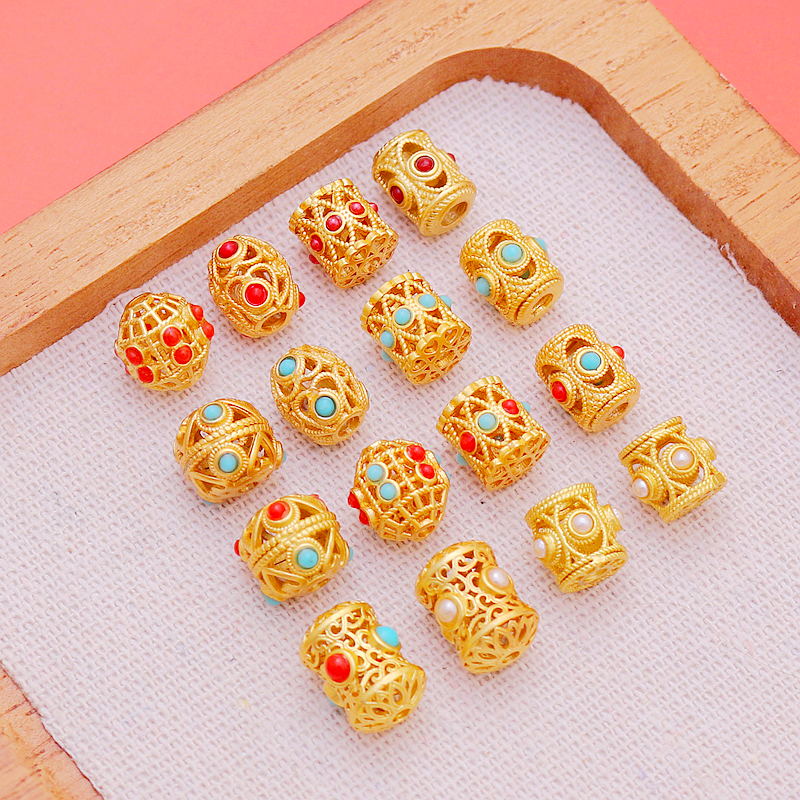 铜镀古法哑金尼泊尔红蓝镂空串珠项链手链 隔珠diy手工饰品 配件