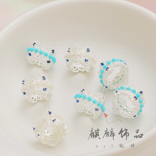 包银保色镶锆嵌石镂空大孔串珠项链手链diy手工饰品配件镀银材料