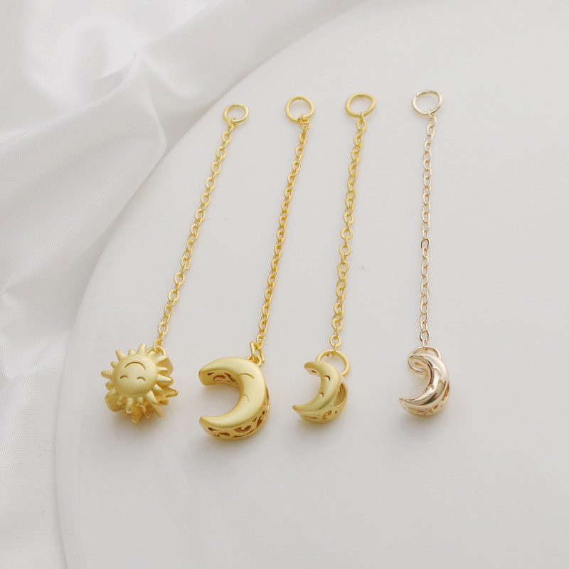 18K古法哑金包金保色太阳月亮延长链项链手链尾链diy手工饰品镀金