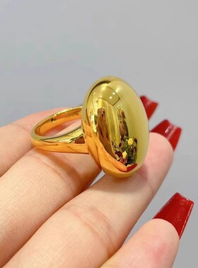 鸽子蛋面食指戒指女潮金2025年新款轻奢高级高颜值大气质开口指环