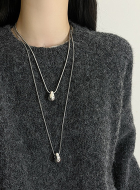 简约银色水滴钛钢项链女不掉色轻奢小众高级感长款卫衣毛衣链配饰