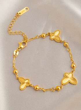 新款久不掉色亮金色爆闪镭射蝴蝶钛钢项链手链小众精致送女友礼物