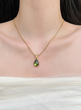 法式复古钛钢不掉色水滴锁骨链