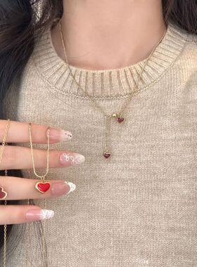 红色爱心葫芦流苏项链女小众轻奢时尚气质高级感钛钢不掉色锁骨链