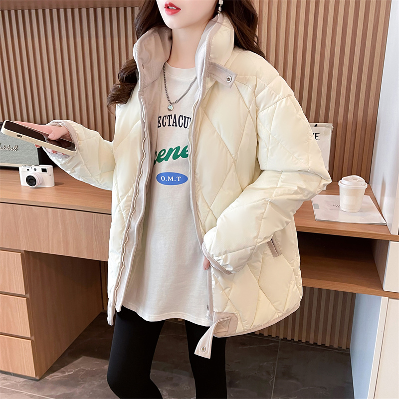 首发实拍情侣冬季菱格羽绒棉服女棒球服小个子面包服情侣棉衣ins