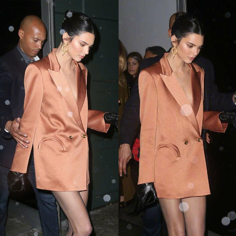 时装周街拍超模网红肯豆kendall同款欧美2022春季百搭中长款西装