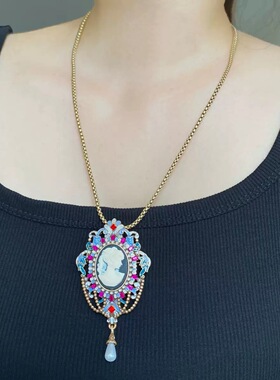 中青饰品复古宫廷风卡梅奥毛衣链华丽彩钻胸针项链两用款C56