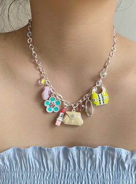 中古vintage彩色滴釉小众设计感口红包包项链C27现货